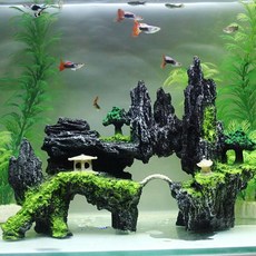 인공 수지 놀이 바위 동굴보기 나무 다리 수족관 등산 시뮬레이션 조경 Rockery Stone Fish Tank|장식품|, 단일, 1개
