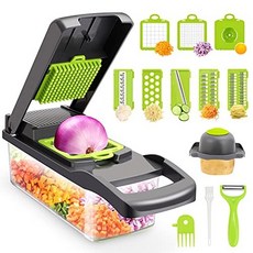 Vegetable Chopper Senbowe Multifunctional 13-in-1 야채 쵸퍼 Senbowe 다기능 13-in-1 식품 쵸퍼 양파 쵸퍼 야채 슬라이서 커터, green +white, 3 Pack, 1개