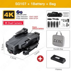 드론 액세서리 SGRC-SG107 Pro 드론 4K 전문 ESC HD 카메라 GPS 와이파이 FPV 1.2KM 거리 브러시리스 모터 자동 리턴 Rc 쿼드콥터, 03 Dual Cam 4K 1B Bag