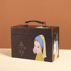 소형금고 미니돈통 캐쉬박스 안전 상자 복고풍 향수 나무 휴대용 나무 상자 직사각형 나무, 어린 소녀, 1개