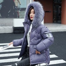 여성 유광 패딩 다운 재킷 짧은 겨울 느슨한 작은 홍콩 스타일 빵 밝은 다운 재킷