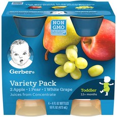 Gerber 프루트 어린이 과일야채주스 버라이어티 팩 12+ 먼스 118ml 4개입, 1개, 사과, 배, 포도 (Apple, Pear, White Grape)