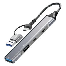 코시 4포트 듀얼 커넥터 슬림 메탈 USB 3.0 멀티허브 UH4126CA-YJ2407, 그레이, 1개 그레이