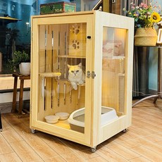 해외직구상품 고양이 호텔 캣 타워 우리 케이지 캣휠만들기 이동식, 90 X 60 X 60 DIY 조립식개, 10KG 이상