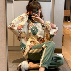 긴팔 바지 여파자마 여성 파자마 세트 달콤하고 러블리 캐주얼 루즈핏 실내복