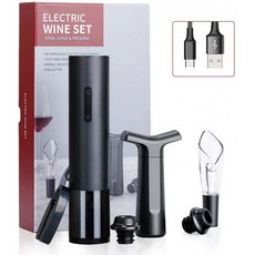 [110볼트미국] Circle JOY Electric Wine Bottle Openers 세트 - Stopper 2개 와인 에어로이터 푸러 블랙: 키친 &amp; 다이, 단일옵션