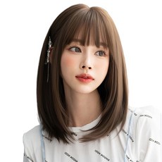 하이유니 마르티나 중단발 헤어 통가발 40cm, 쿨브라운 - 통가발+거치대+가발망