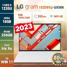 LG전자 2023년형 그램15 15ZD95Q-GX56K 윈도우탑재 LG정품파우치 증정, WIN11 Home, 16GB, 256GB, 코어i5, 화이트