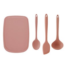 퍼기 실리콘 조리도구 4종SET 멀티스푼+스파츌라(소)+도마+국자, 드라이로즈, 세트, 1개