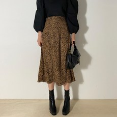 뒷밴딩 호피 레오파드 A라인 롱 스커트