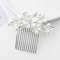 JnMco 한복 머리장식 나비 진주 뒤꽂이, 1개, 웨딩헤어핀 실버