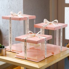 핑크 케익투명케이스 2단케익 케이크상자 30매, 30, 17X17X20
