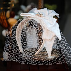해외발송 [웨딩 면사포]유럽과 미국의 수제 진주 새틴 bowknot 복고풍 메쉬 머리띠 세미 숨겨진 신부 베일-24078