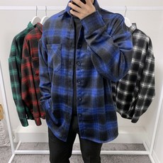 남성 모직 울 블렌디드 모직 체크 셔츠 남방