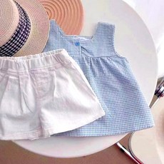 행복한초록 여름 블루체크 상하복 복한초록 여름 블루체크 상하복