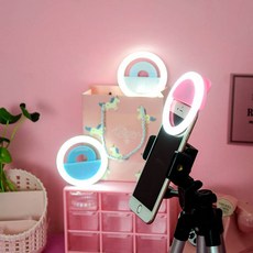 몽리베르떼 LED라이트셀카렌즈 이코 고리형 핸드폰 라이브 보광등 휴대용트 아나운서 사진 소품 셀카트 통용 x2개, 1, 원형 블랙