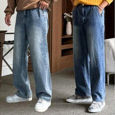 남자 세미와이드 샌드워싱 뒷밴딩 데님 청바지 팬츠 빅사이즈 자 세미와이드 샌드워싱 뒷밴딩 데님 청바지 팬츠 빅사이즈