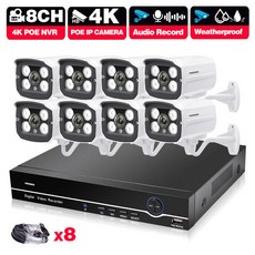 영어 설명서 HD 새로운 4K 초고화질 8MP H.265 POE NVR 보안 시스템 키트 야외 방수 CCTV IP 카메라 오디오 영상 기록 장치, 2T, 미국 플러그, 8 캠 8 채널 NVR 8 케이블, 1개