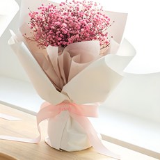 코코도르 시들지 않는 생화 프리저브드 안개꽃다발 미디움, 베이비핑크 인디핑크