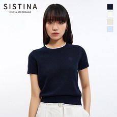 시스티나 시스티나넥 배색 로고 반팔 니트