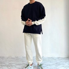 파블럼 멜로 하프 오버핏 트임 기모 맨투맨 조거 트레이닝복 세트 3color