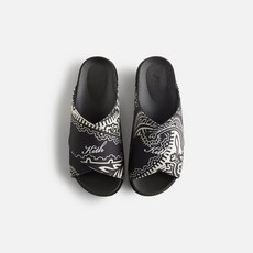 KITH 우먼 Criss Cross 페이즐리 슬라이드 블랙 여성 샌들