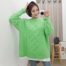 갠소 울 컬러 모헤어 케이블 니트
