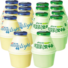 빙그레 바나나우유 혼합2종(바나나맛라이트 and 메로나맛), 8세트, 480ml