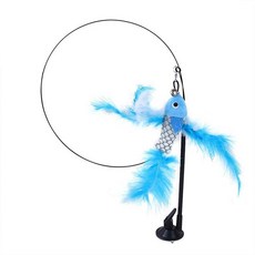 고양이 곤충 인터랙티브 빨판 깃털 벨 스틱 새끼 놀이용 티저 지팡이, 1개, 2. Blue fish