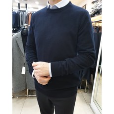 지오송지오 ZUW51571 네이비 솔리드 캐시미어 블렌드 니트 스웨터(레귤러핏)