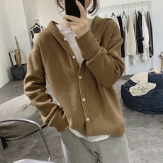 아이엠몽 여성용 루즈핏 후드 지야 니트 가디건