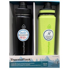 코스트코 Thermo Flask 보온 보냉병 /텀블러 등산 운동 캠핑 24oz 써모플라스크, 2개, 710ml, 블랙+형광