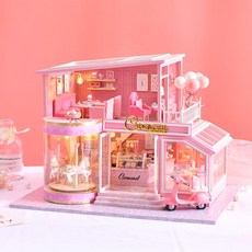 diy미니어처 하우스 수제 DIY 오두막 대형 빌라 케이크 디저트 가게 모델 어린 시절, 어린 시절의 추억 도구 접착제 램프 음악