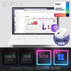 LG전자 15ZD95Q-GX56K [이벤트 한컴오피스 증정], 15Z90Q-G.AA5NK, WIN11 Pro, 16GB, 512GB, 코어i5, 화이트