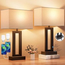 침실용 나이트 스탠드 테이블 램프 2개 세트 - USB C+A가 있는 터치 침대 옆 램프 3방향 조도 조절 가능한 거실 램프 엔드 테이블용 2개 세트 침대 옆 게스트룸용 모던, Seealle Medium19.6in, C. 화이트블랙, 1개
