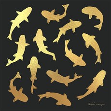 풍수아트 복이들어오는 잉어 연꽃 그림 11종 액자 물고기 거실 풍수 인테리어, 12.블랙골드 잉어