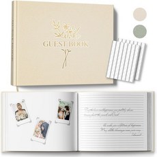 BVSSX 포토 스티커 사진 108개의 코너 스티커와 테이블 사인이 있는 결혼식 하객 책 신부 베이비 샤워 또는 피로연에서 사인할 리넨 100페이지 반 공백 안감 두꺼운 종이, Beige, Half Blank&Lined