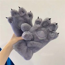 모피 발톱 동물 고양이 따뜻한 장갑 겨울 두꺼운 곰 큰 손바닥 귀여운 여아 학생, 싱글 사이즈, 그레이, 1개