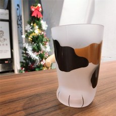 고양이발컵 마니또선물 귀여운 고양이 발톱 컵 젖빛 유리 물 컵 동물 학생 고양이 만화, 검은 색과 노란색 고양이의 발톱 프리 컵 브러쉬