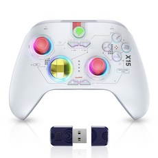EasySMX X15 1000mAh 대용량 무선 컨트롤러 RGB 게임패드 PC 안드로이드 iOS 닌텐도 스위치 호환, 화이트, 1개