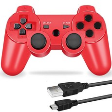 PS3용 무선 컨트롤러 6축 센서 DUAL SHOCK3 게임패드 호환 USB 케이블 일본어 설명서 (빨간색)