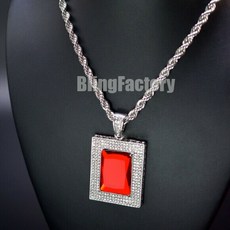 228624 남성용 ICED HIP HOP 실버 PT TRENDY BLING 시계 & ICED RED GEMSTONE NECKLACE SET