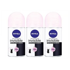 Nivea INVISIBLE BLACK & WHITE Roll-On Deodorant 3pk 니베아 인비저블 블랙 & 화이트 롤 온 데오도란트 1.7oz(50ml) 3팩