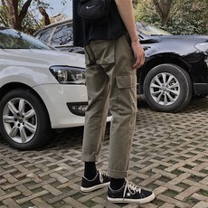 여름 팬츠 남성 캐주얼 쿨 카고바지 남자바지 바지 XL 그린