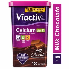 Viactiv 비엑티브 칼슘 +비타민 D 밀크쵸코맛 츄잉 영양제 100개입, 100정