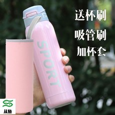 왕 홍 남녀 학생 텀 블 러 빨대 물컵 성인 임신부 빨대 컵 스 테 인 리 스 스틸 키 즈 양용 컵 핑크 500 + 컵 세트, 상세페이지 참조