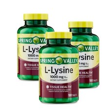 스프링밸리 엘 라이신 1000mg Spring Valley L-Lysine, 3개, 100정
