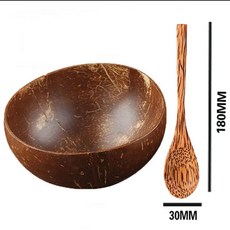 천연 코코넛 그릇세트 과일 디저트 샐러드 볼 10-12cm 수제 쉘 식기 나무 숟가락, 1개