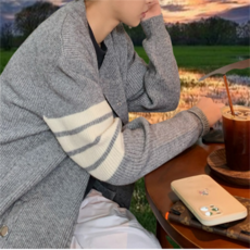 남성 남자 데일리 루즈핏 니트 두줄 가디건 간절기 겨울 가을