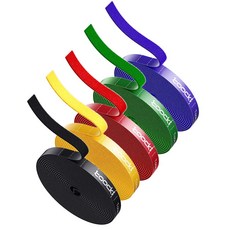 Toocki 손으로 컷팅 벨크로 찍찍이 케이블타이(5m/1롤), 5개, 블랙, 블루, 그린, 레드, 옐로우 5개